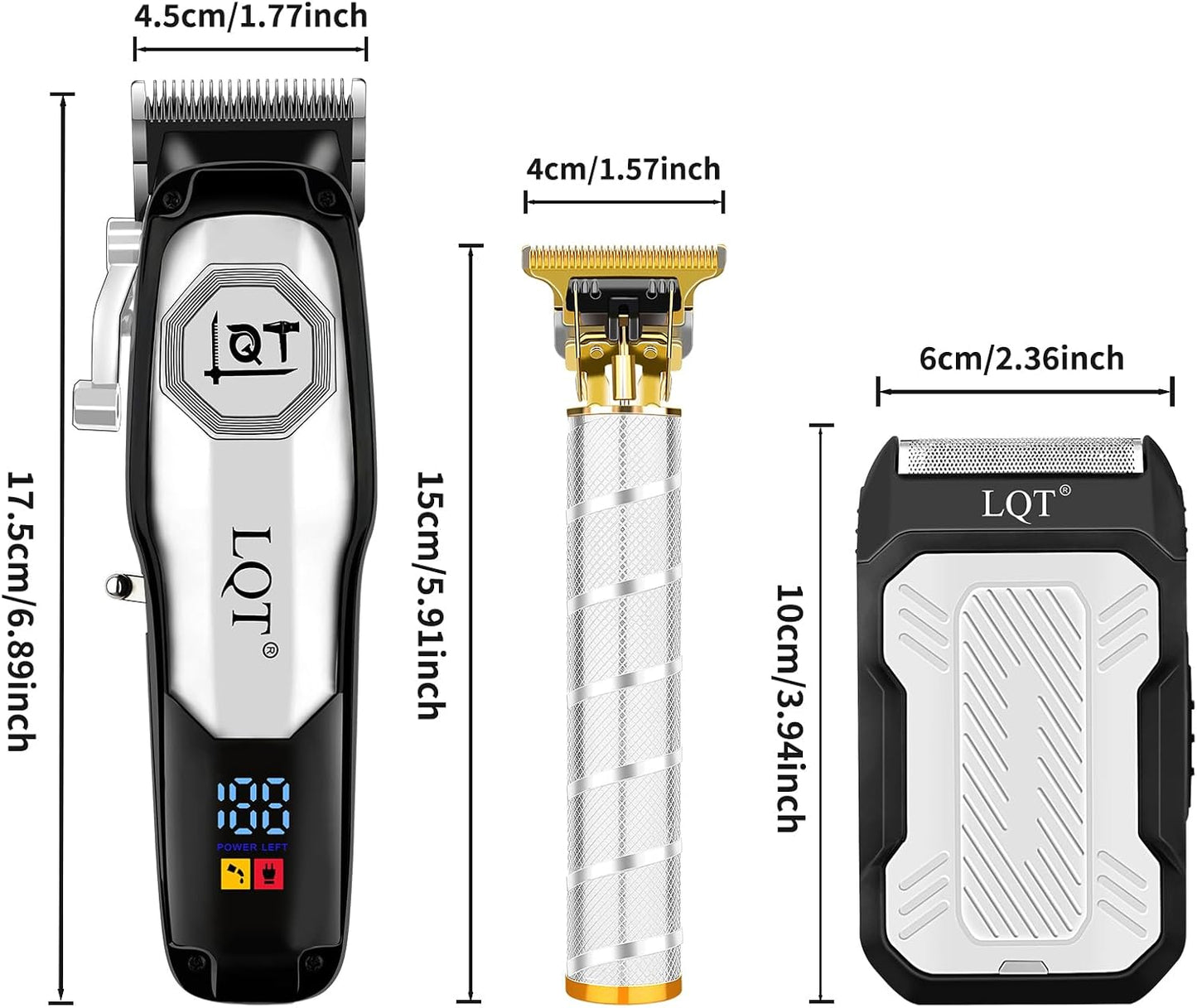 Cordless Hair Clippers & Beard Trimmer Set - LED Display, Long Battery Life | Adjustable Stainless Steel Blades, Silver