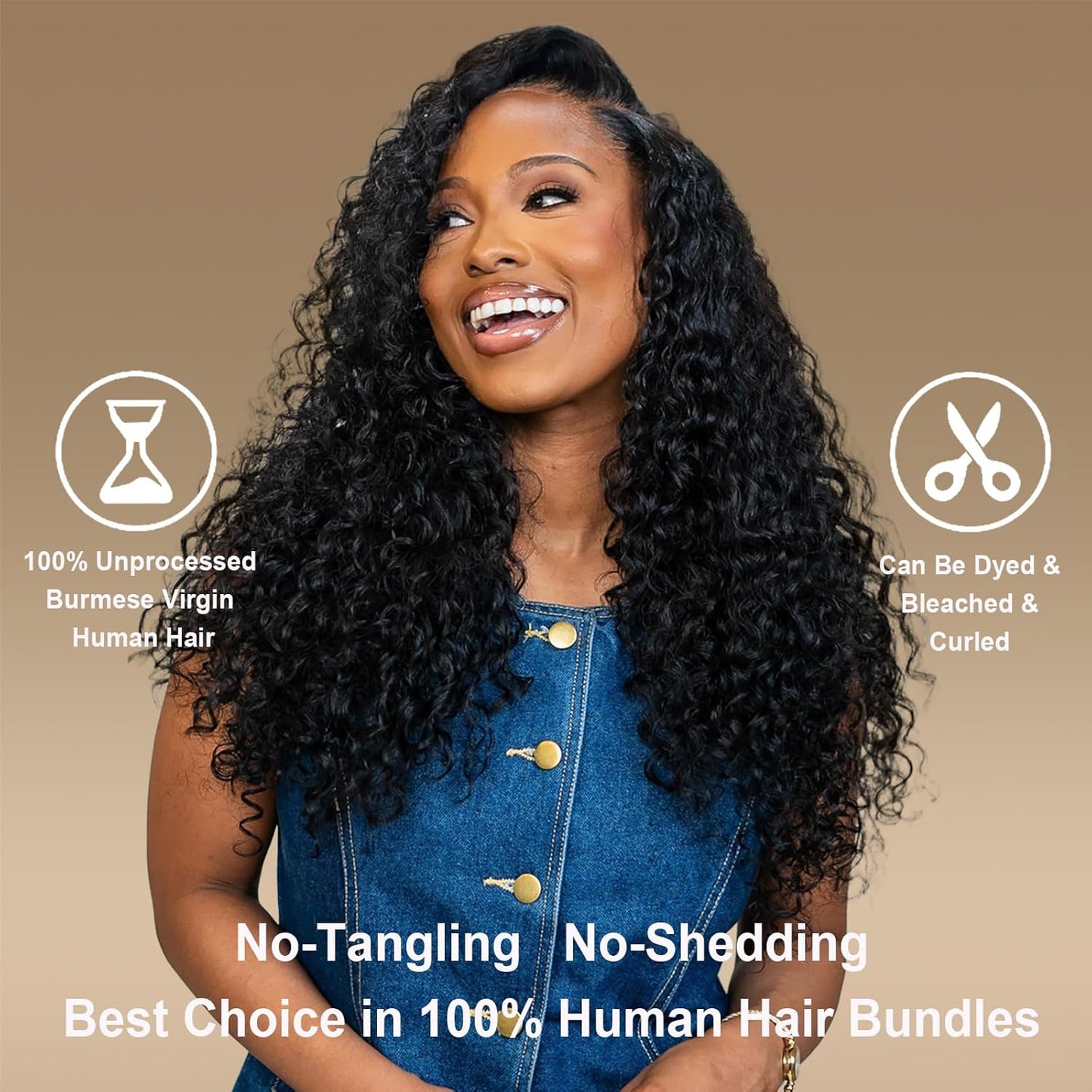 Burmese Curly Hair Bundles - 12A Water Wave 3 Bundle Set | 18-20-22 Inch Natural Black Human Hair Extensions