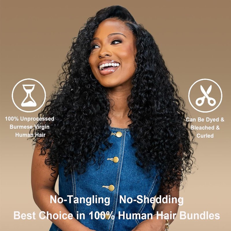 Burmese Curly Hair Bundles - 12A Water Wave 3 Bundle Set | 18-20-22 Inch Natural Black Human Hair Extensions
