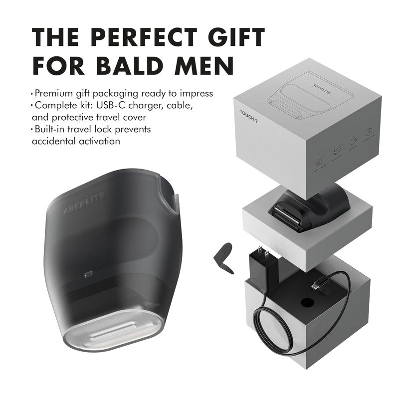 Aberlite Touch 2 Foil Head Shaver for Bald Men - Finishing Foil Shaver for Bald Head & Face, 0.05mm Ultra-Thin Foils for Razor-Smooth Results, Ergonomic Multi-Grip, Waterproof, USB-C Charging (Black)