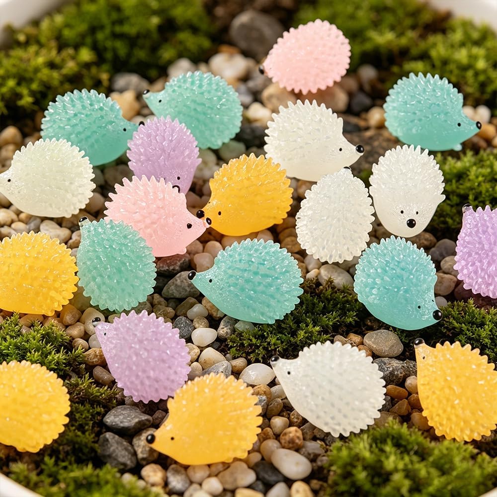 Mini Luminous Resin Hedgehogs - 36 PCS Tiny Figurines for Dollhouse & Micro Landscape Décor