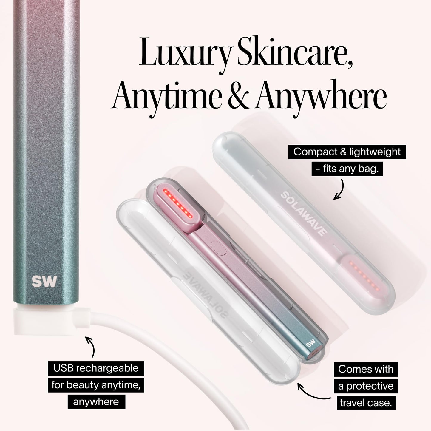 Solawave 4-in-1 Red Light Therapy Wand for Face & Neck | Beauty Device with Galvanic Current, Massager & Warmth | Anti-Aging, Wrinkle Reduction, Skin Tightening, Depuffing & Rejuvenation (Ombre)