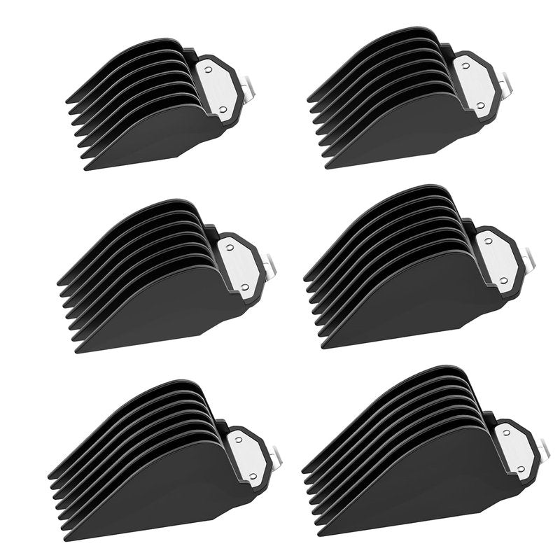 Clipper Guards Set - Hair Clipper Guards with Metal Clip | 6 Cutting Lengths for Wahl Clippers (Black)