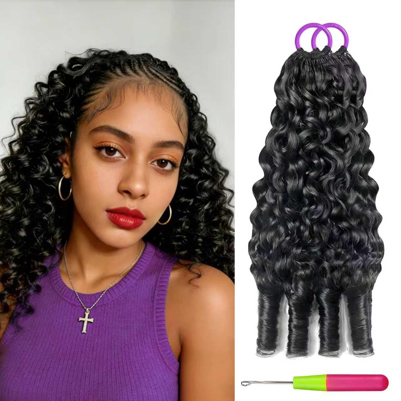 ZAVARIA Burmese Curly Feather Crochet Human Hair (1B-55G, 16 Inch)