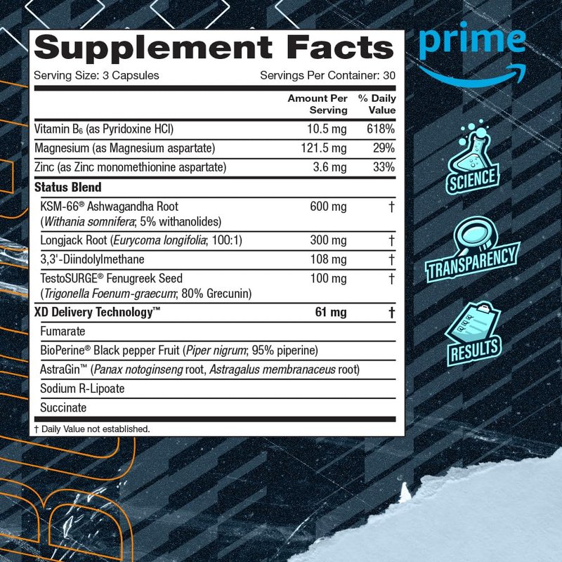 Blue Star Nutraceuticals Status - Testosterone Booster for Men - w/KSM 66 Ashwagandha - Invigorate Stamina, Muscle Growth & Energy | Natural Test Booster Support - 90 Veggie Capsules