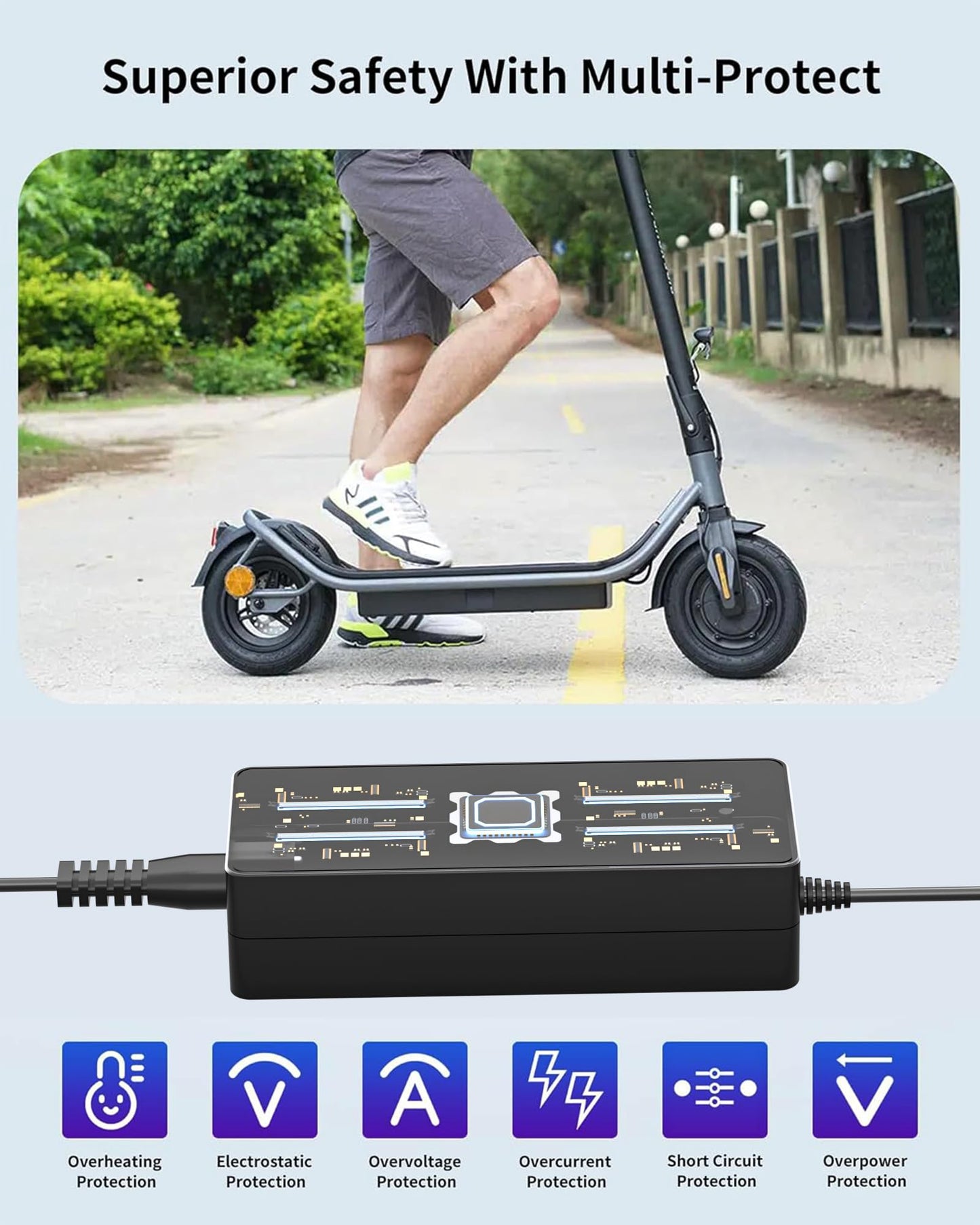 WUKUR 42V 1.7A Charger for Segway Ninebot Scooters Compatible with Ninebot Electric Scooter ES2, ES4, E22, ES1L, E2 Pro, F20, F25, F30, F40, F2, F2 Plus, F2 Pro, D18, D28, D40, Air T15 Power Adapter