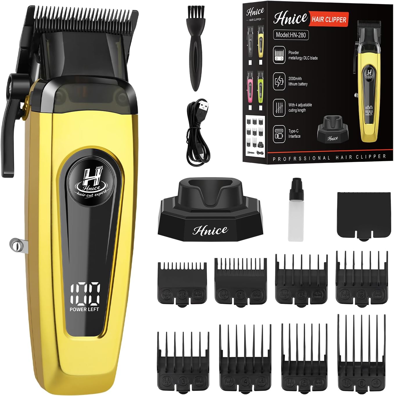 Professional Hair Clippers for Men - Cordless Barber Clippers with LED Display & 2000mAh Battery | 150 Mins Runtime, DLC Blade, 8 Guide Combs
