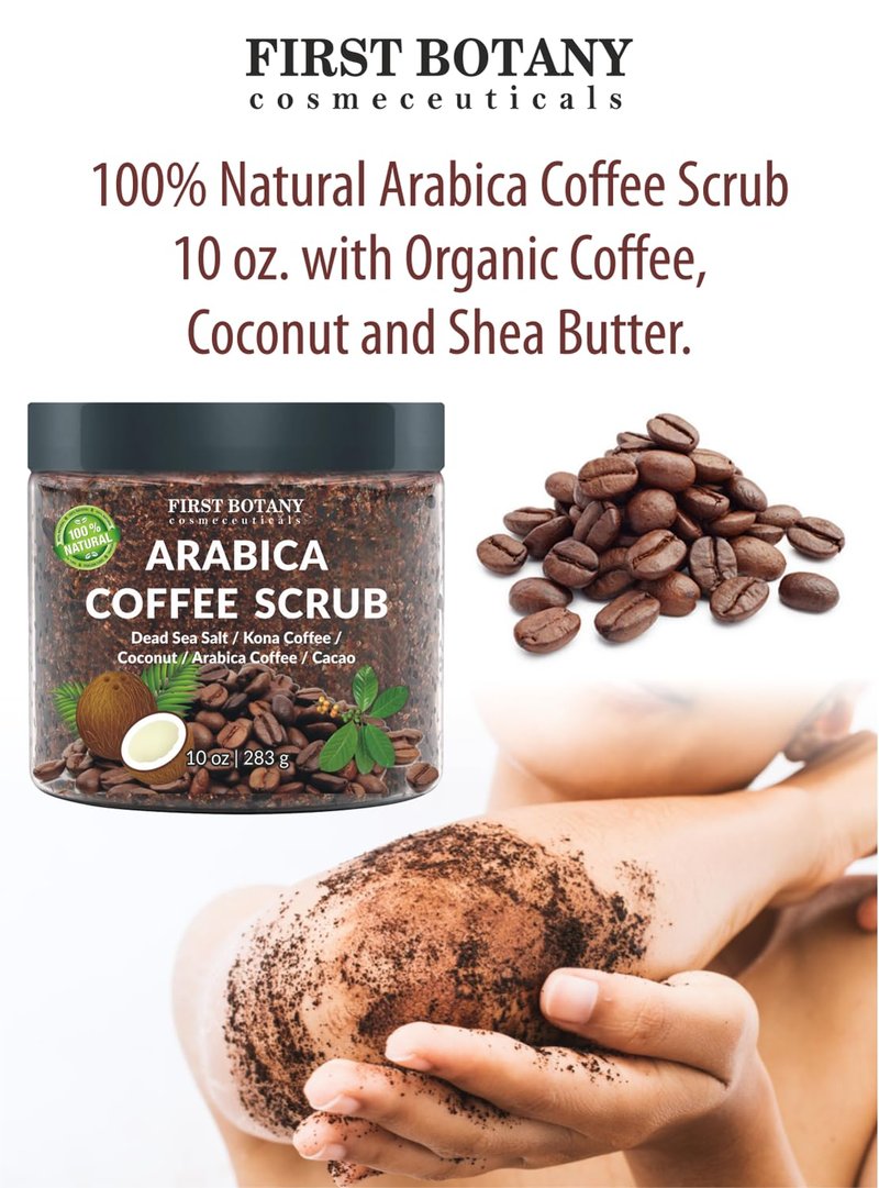 Natural Arabica Coffee Scrub - Organic Coffee & Shea Butter for Acne, Cellulite, Stretch Marks | 10 oz