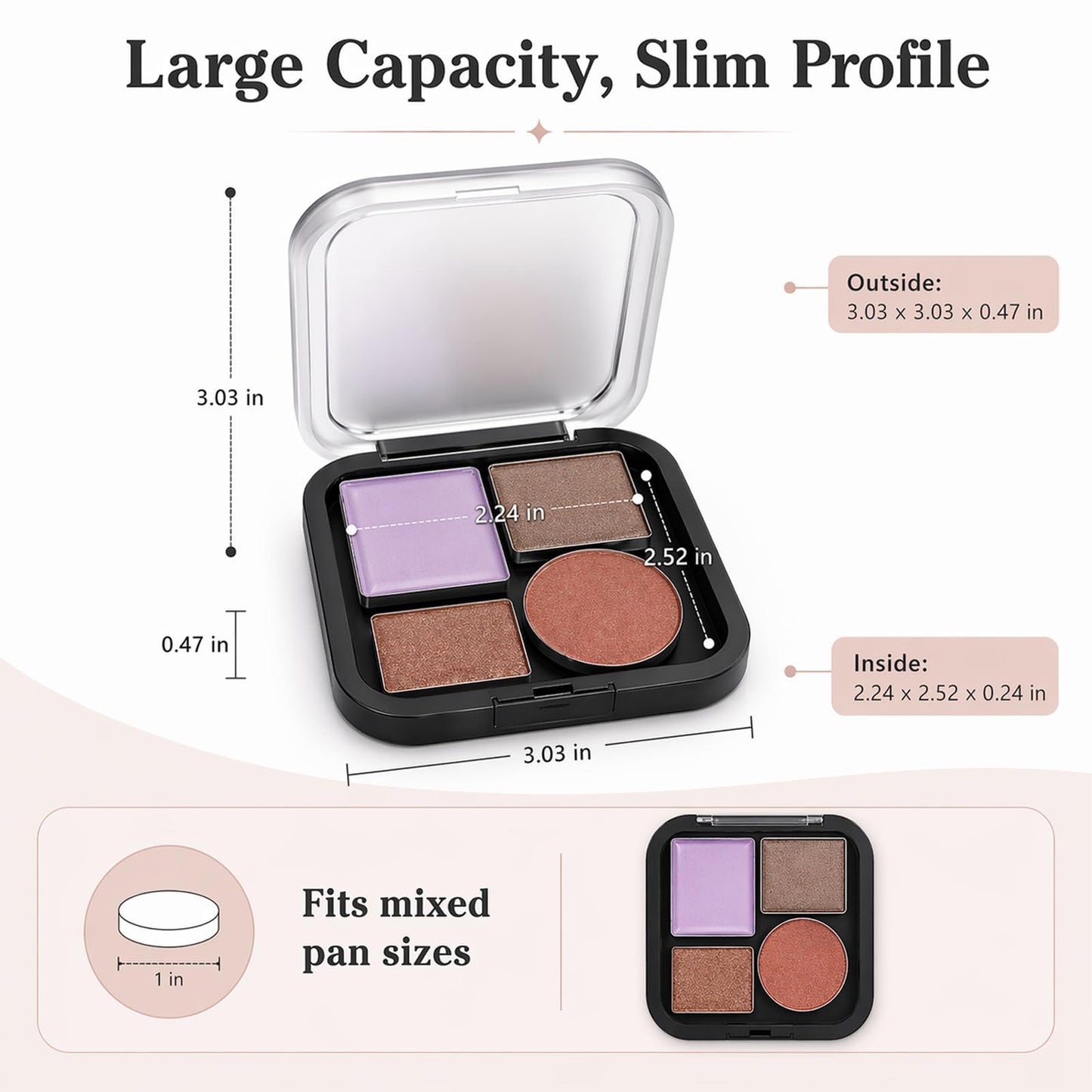 PETIGL Magnetic Makeup Palette, Empty Makeup Organizer Case with Adhesive Metal Stickers, Travel Makeup Storage for Eyeshadow Blush Lipstick Powder (Palette: 2.24”X2.52”)