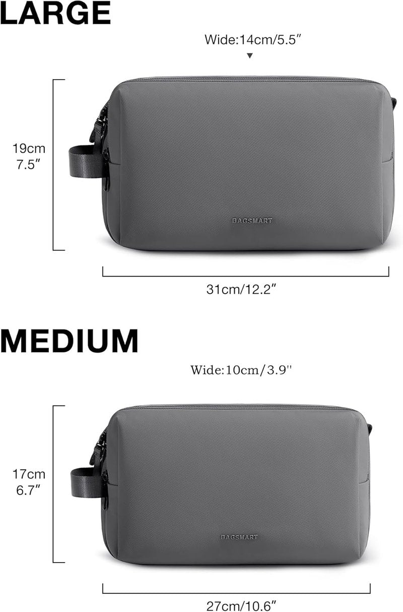 Toiletry Bag for Men - Water-Resistant Travel Organizer Dopp Kit | Grey Medium Size
