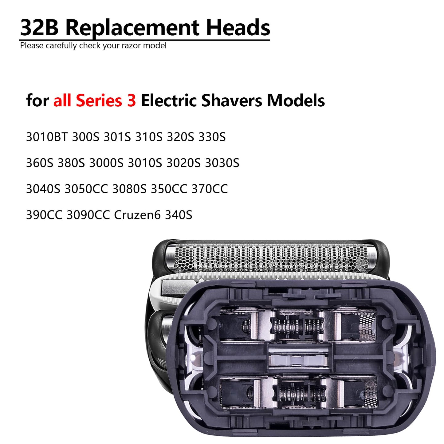 32B S3 Electric Replacement Shaver Head for Series 3 Shaving Razors, Compatible with S3 3040s 3080s-4 370cc 3070cc 3000s 3010, 3090cc Etc.