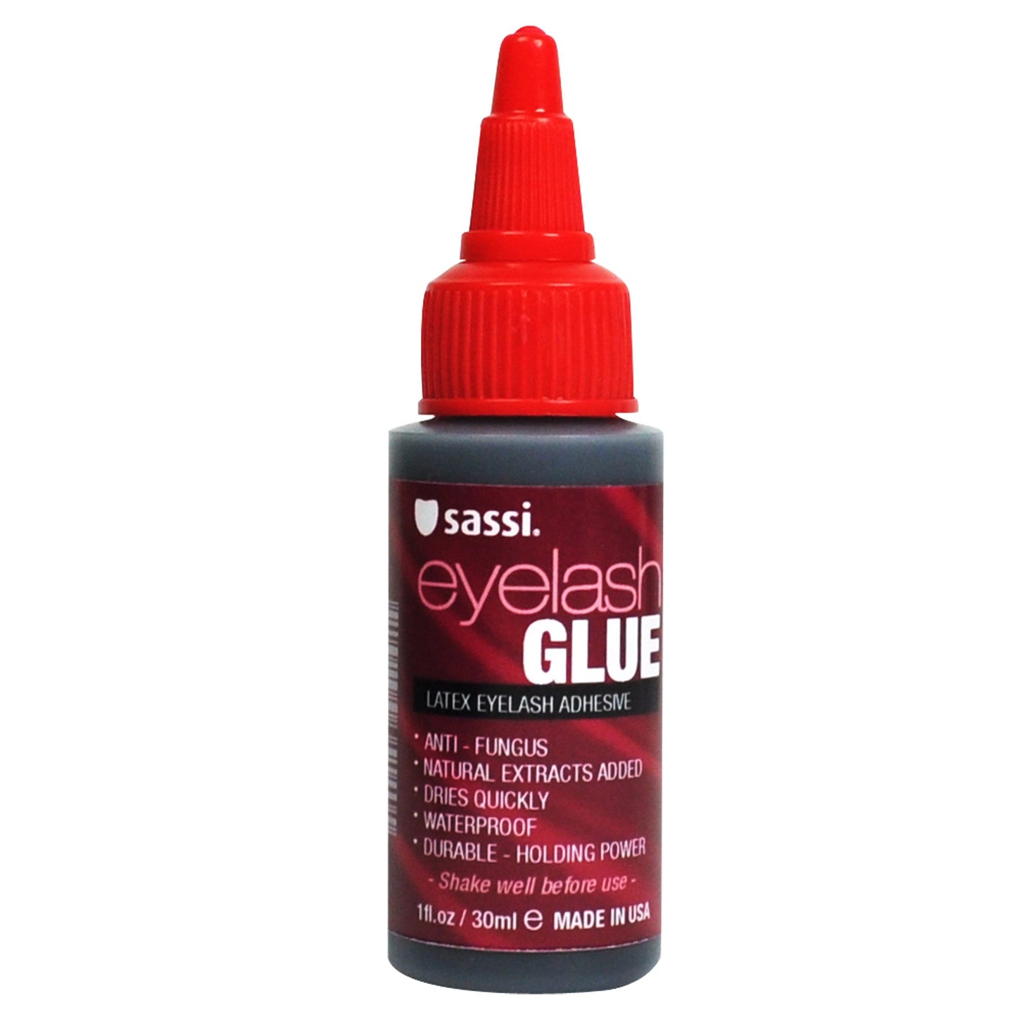 Sassi Eyelash Glue Dark 1oz | Quick-Drying, Natural Extract Formula, Waterproof, Durable Hold, Long-Lasting, Lash Adhesive | Made in USA
