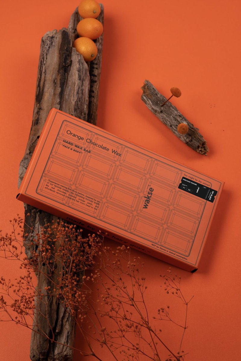 wakse Orange Chocolate Hard Wax Bar, For Face & Body Hair Removal, Stripless, Chocolate Orange Scented