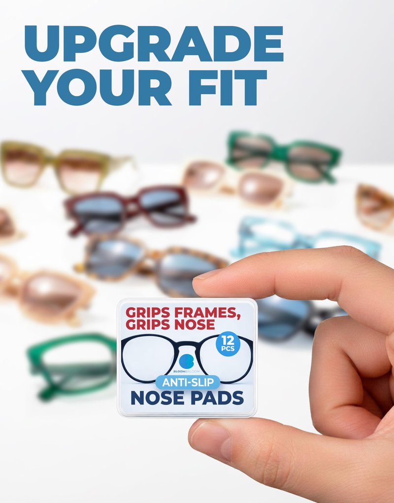 Anti-Slip Nose Pads for Glasses, Dual-Grip Design with 3M Frame Adhesive and Silicone Nose Grip, Ultra-Thin 0.03" Stick-On Eyeglass Pads, Clear