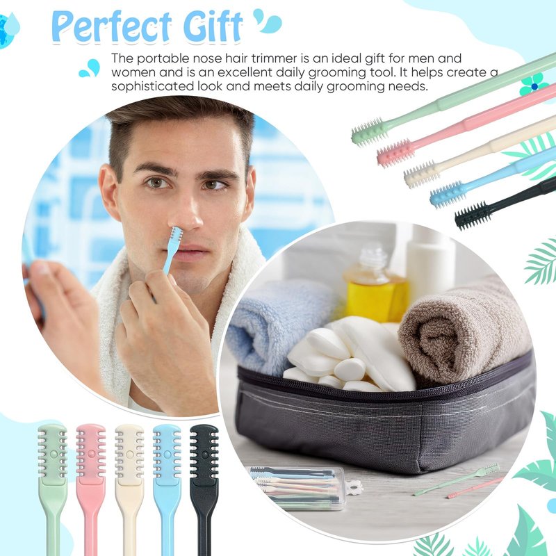 Lanties 24 Pcs 2-in-1 Nasal Hair Cutter Double Sided Nose Hair Trimmer Bulk for Women Men Portable 360° Rotating Manual Nose Nasal Knife Soft Cleaning Brush Box Package Multicolor