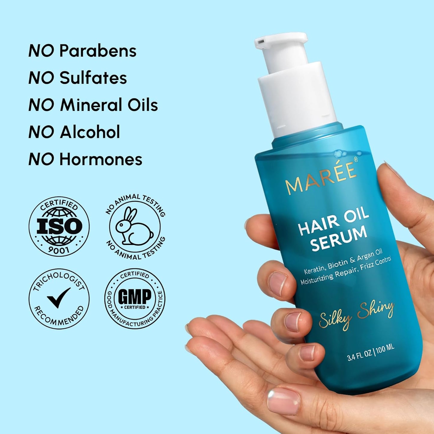Hair Oil for Frizzy Hair - Argan Oil, Keratin & Biotin Serum for Dry, Curly Hair | Frizz Control Treatment