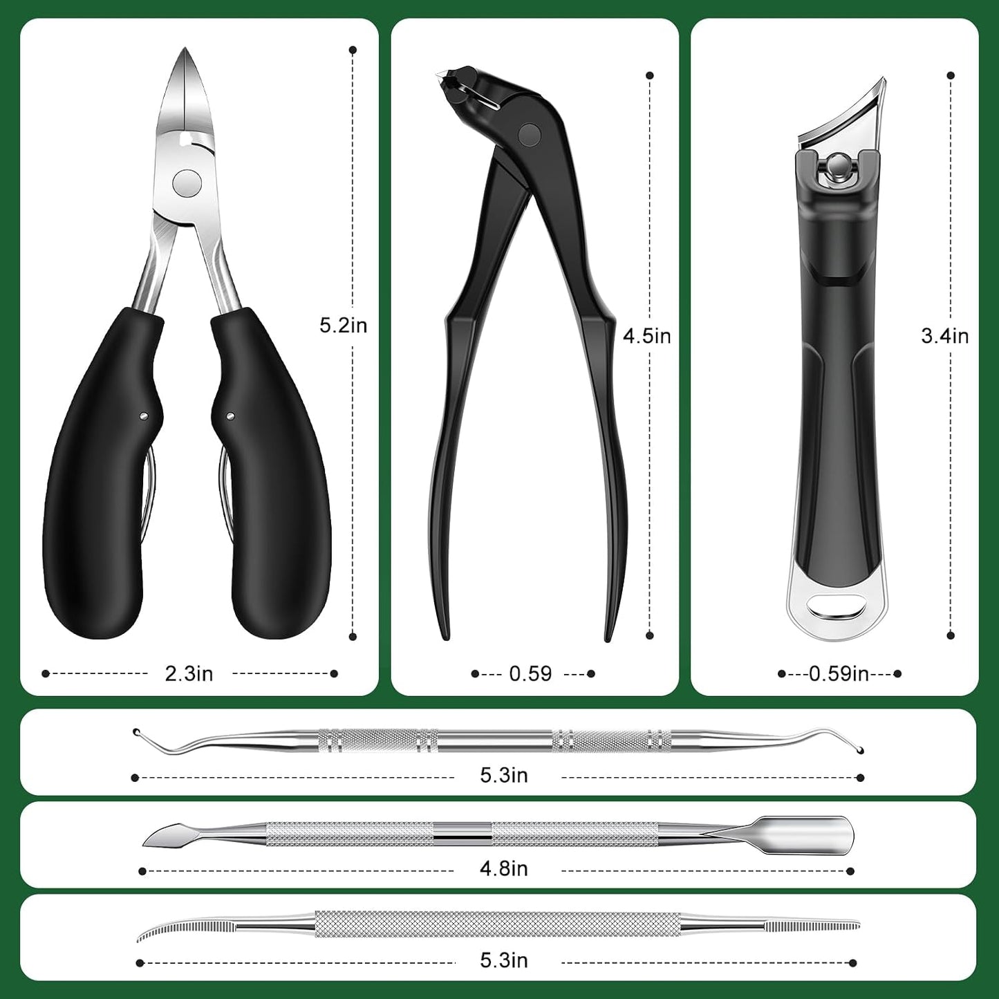 Toenail Clippers for Seniors - Long Handle Angled Head Design | 6-Piece Set for Thick & Ingrown Nails