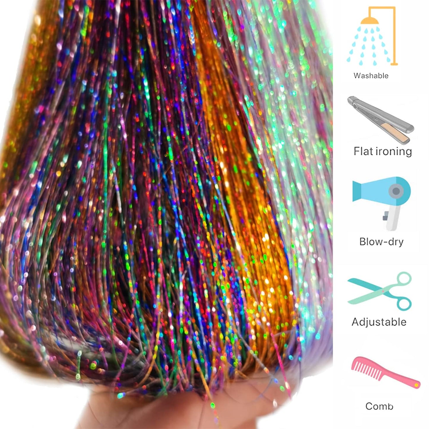 Hair Tinsel 16 Colors 3200 Strands Glitter Tinsel Hair Extensions Kit with Tools Heat Resistant Sparkling Shiny Fairy Hair Accessories for Girl Kid Women 50 Inch