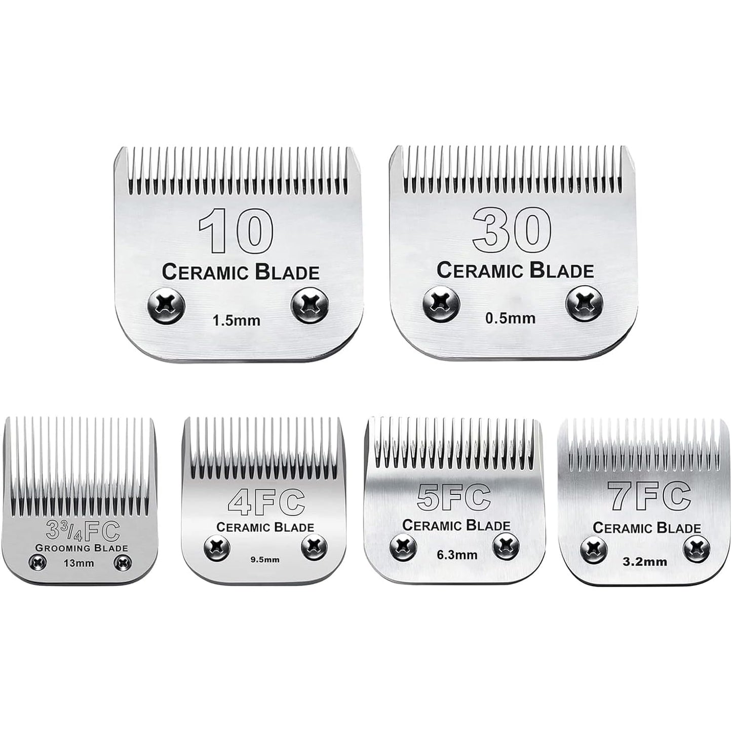 6Pack 10Blades Dog Grooming Replacement Blades Compatible with Andis Pet Clipper/Oster A5/Wahl KM Series Dog Clipper,Ceramic Blade & Stainless Steel Blade (#10+30+5FC+7FC+3FC+4F)