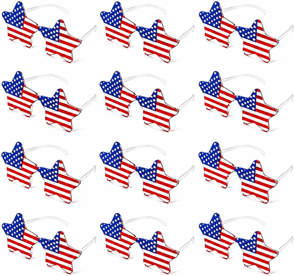4th of July Star Glasses - USA Red, White & Blue Party Accessory | One Size Fits All | Lightweight Plastic Frames for Parades & BBQs