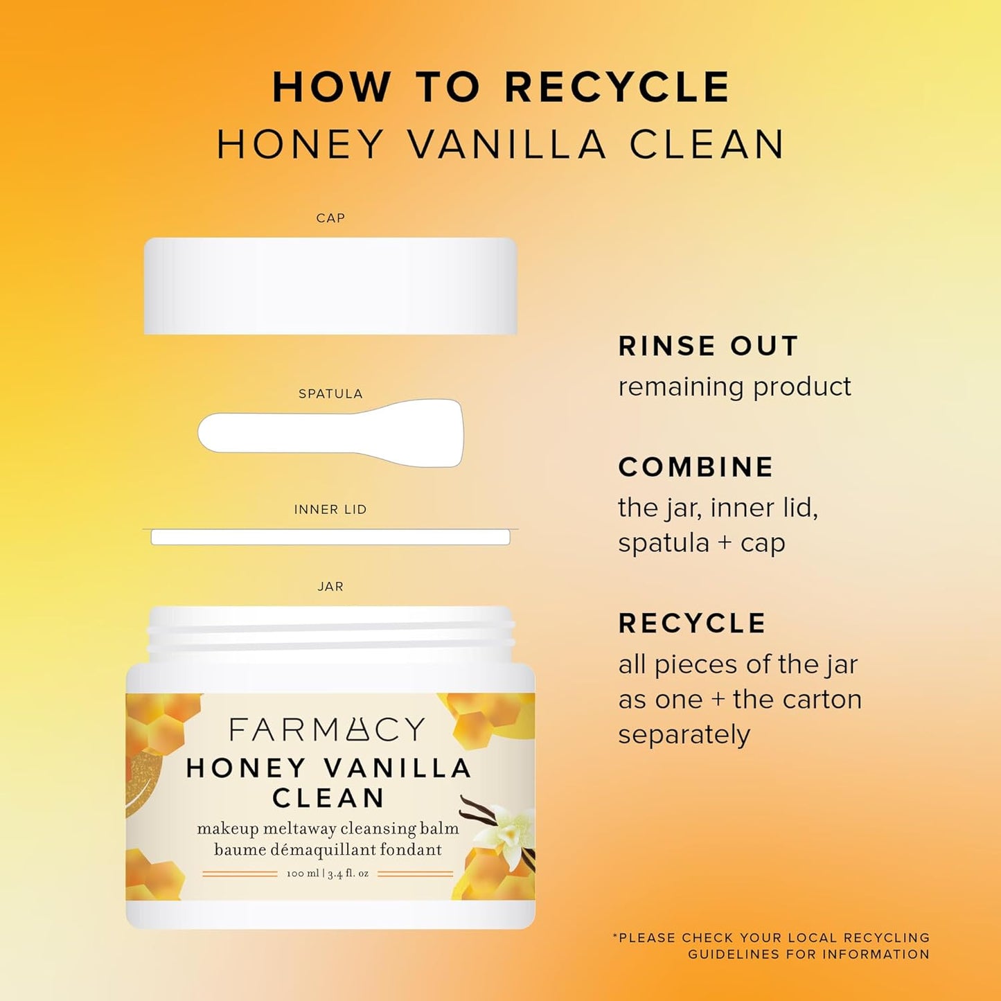 Farmacy Makeup Remover Cleansing Balm - Honey Vanilla Oil Cleanser for Face | Hydrating & Gentle Makeup Removal (100ml)