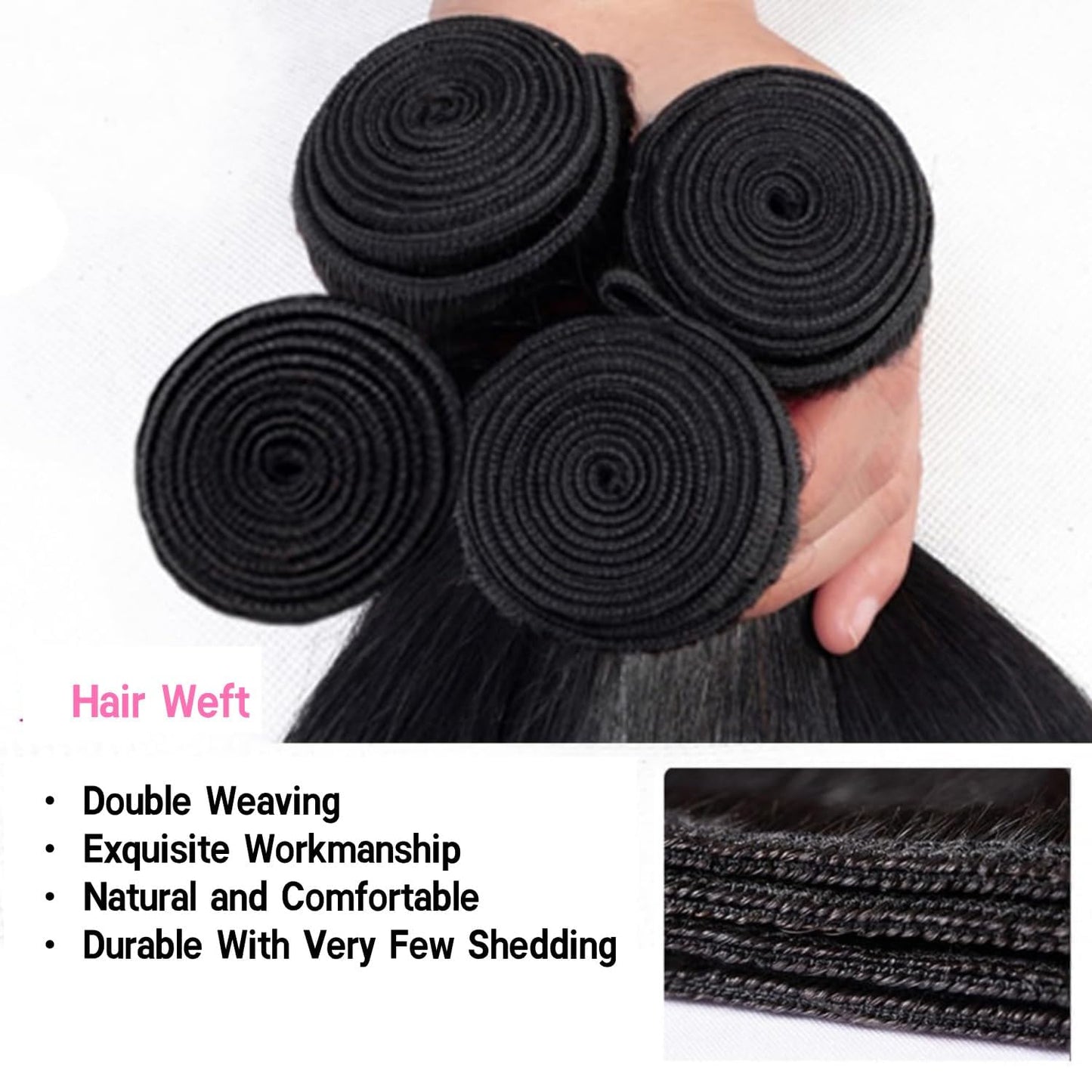 #1B Straight Human Hair Bundles Natural Black Bundles Human Hair Straight #1B Bundle Unprocessed Hair Extensions 14 16 18 Inch 150g