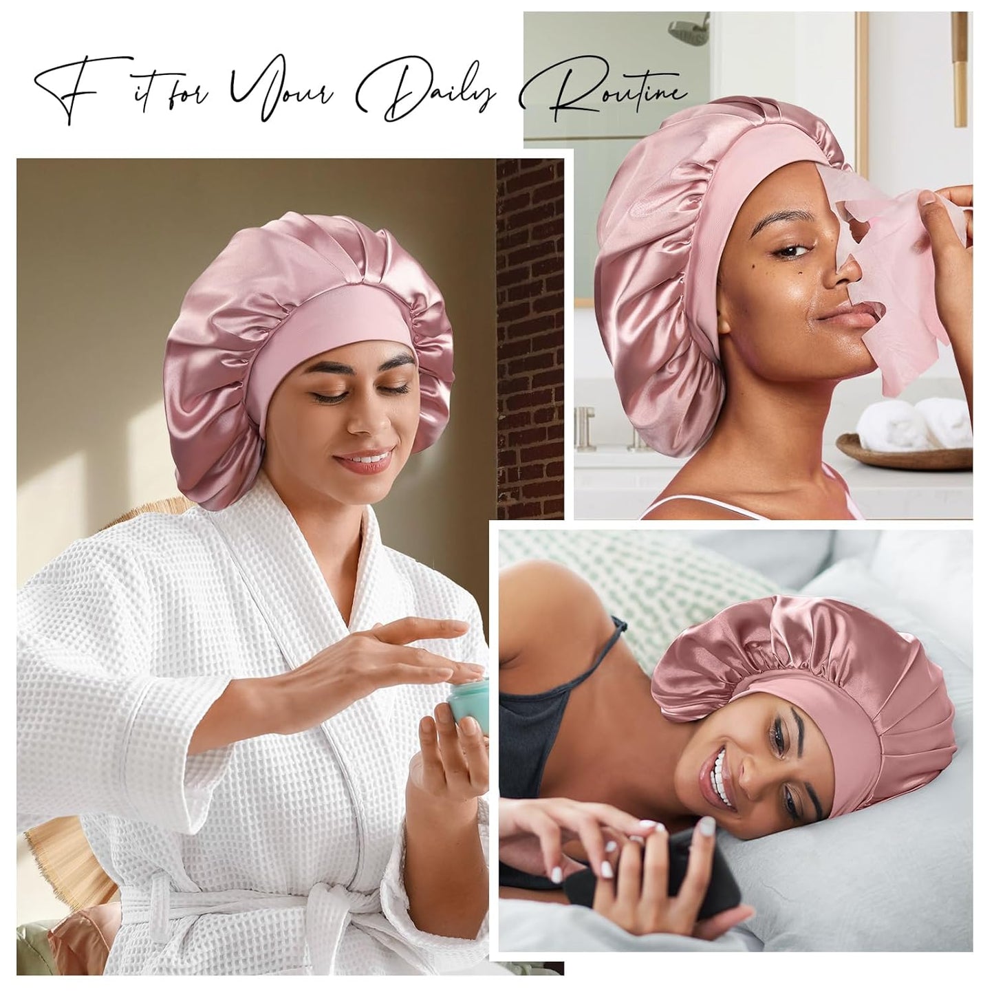 100% Real Mulberry Silk Bonnet for Women - Large Double Layer Hair Care Cap | Soft Elastic Band, Non-Slip, Pink