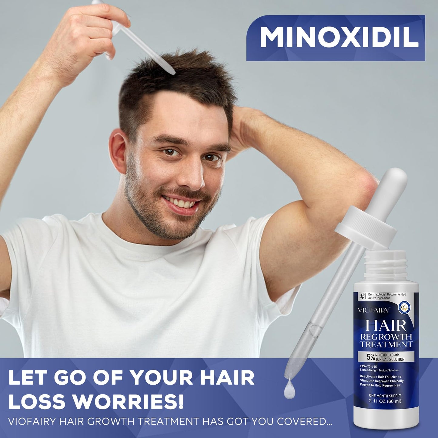 5% Minoxidil for Men and Women, Hair Growth Biotin Serum, Hair Beard Regrowth Treatments, Extra Strength Hair Loss to Regrow Thicker, Topical Solution, 2 Months Supply, Dermatologist Recommended