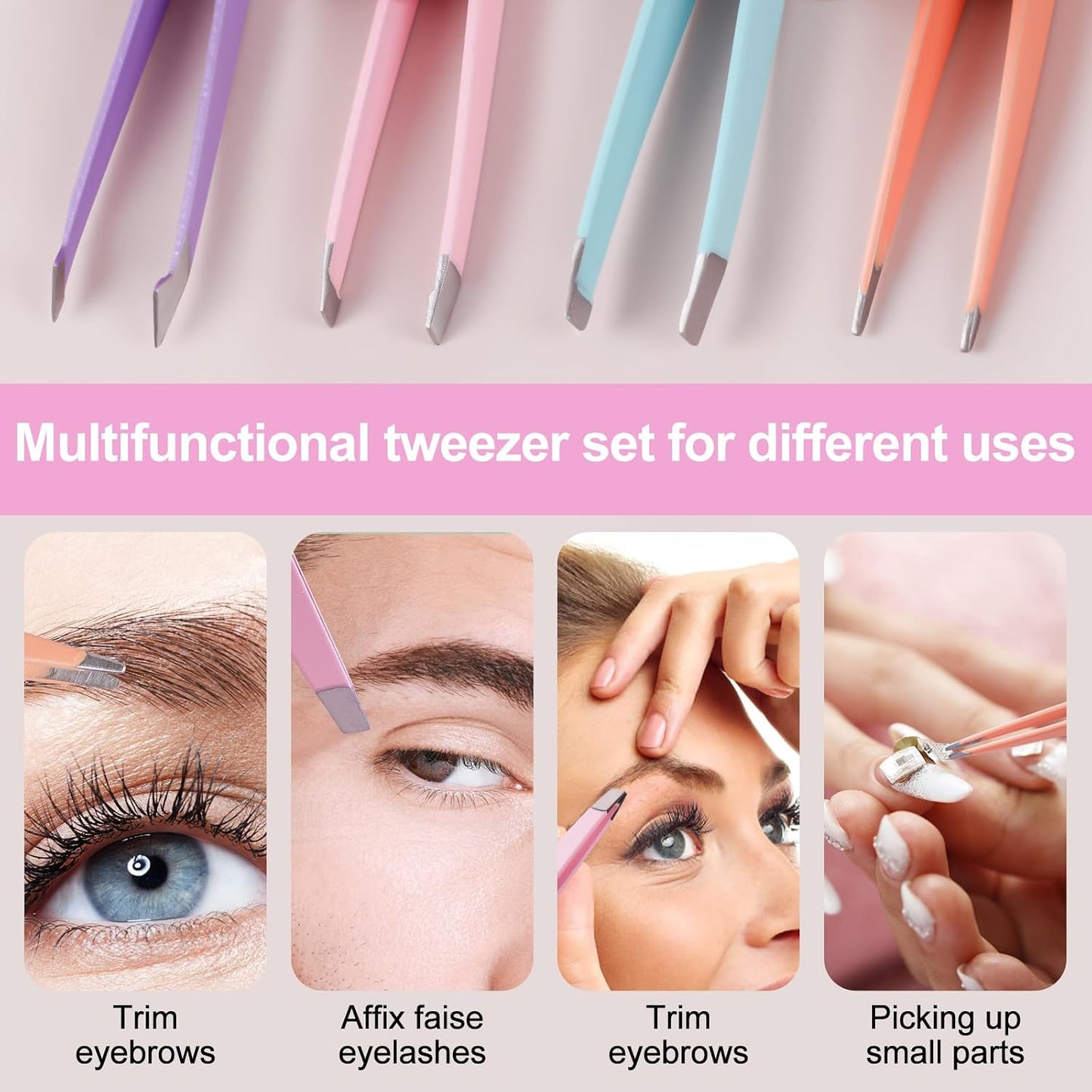 Eyebrow Tweezer Set - 6 Precision Tweezers with Curved Scissors & Leather Travel Case | Beauty Tools for Women