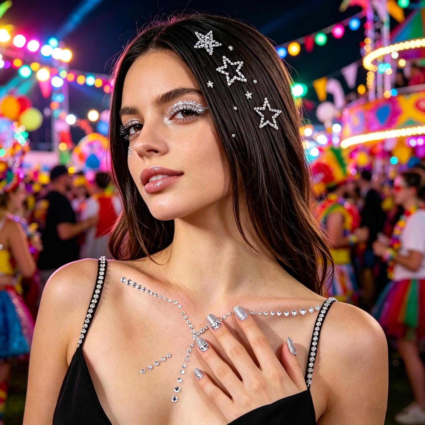Go Ho 4th of July Star Face Hair Gems,4 Sheets of Self Adhesive Face Jewels for Women,Red White and Blue Gem Stickers Face Eye Rhinestones,Rhinestone Stickers 4th of July Patriotic Gems (02 Style)