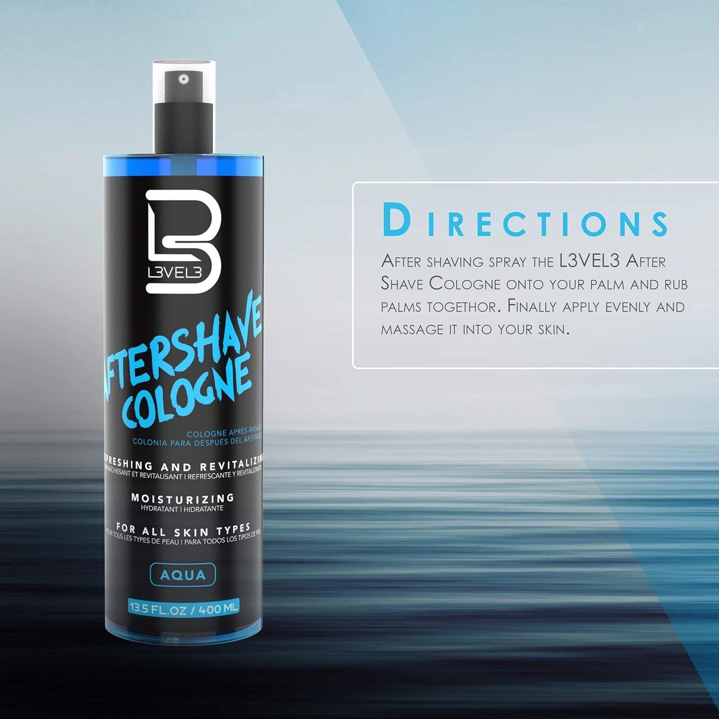 L3 Level 3 After Shave Spray Cologne - Softens Skin - Refreshes and Relieves Face and Skin - Moisturizing Formula Level Three After Shaving, Fresh Scent, 13.5 Fl Oz