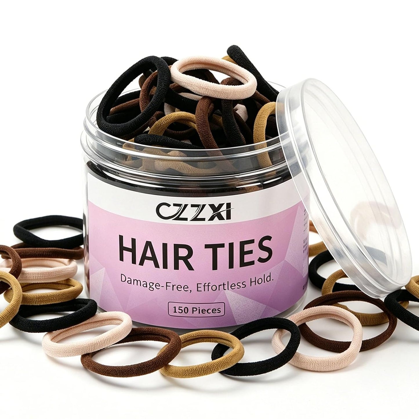 CZZXI Hair Ties - No Damage Seamless Elastic Ponytail Holders for Fine Hair | 150Ct Bulk Soft Nylon (Black)