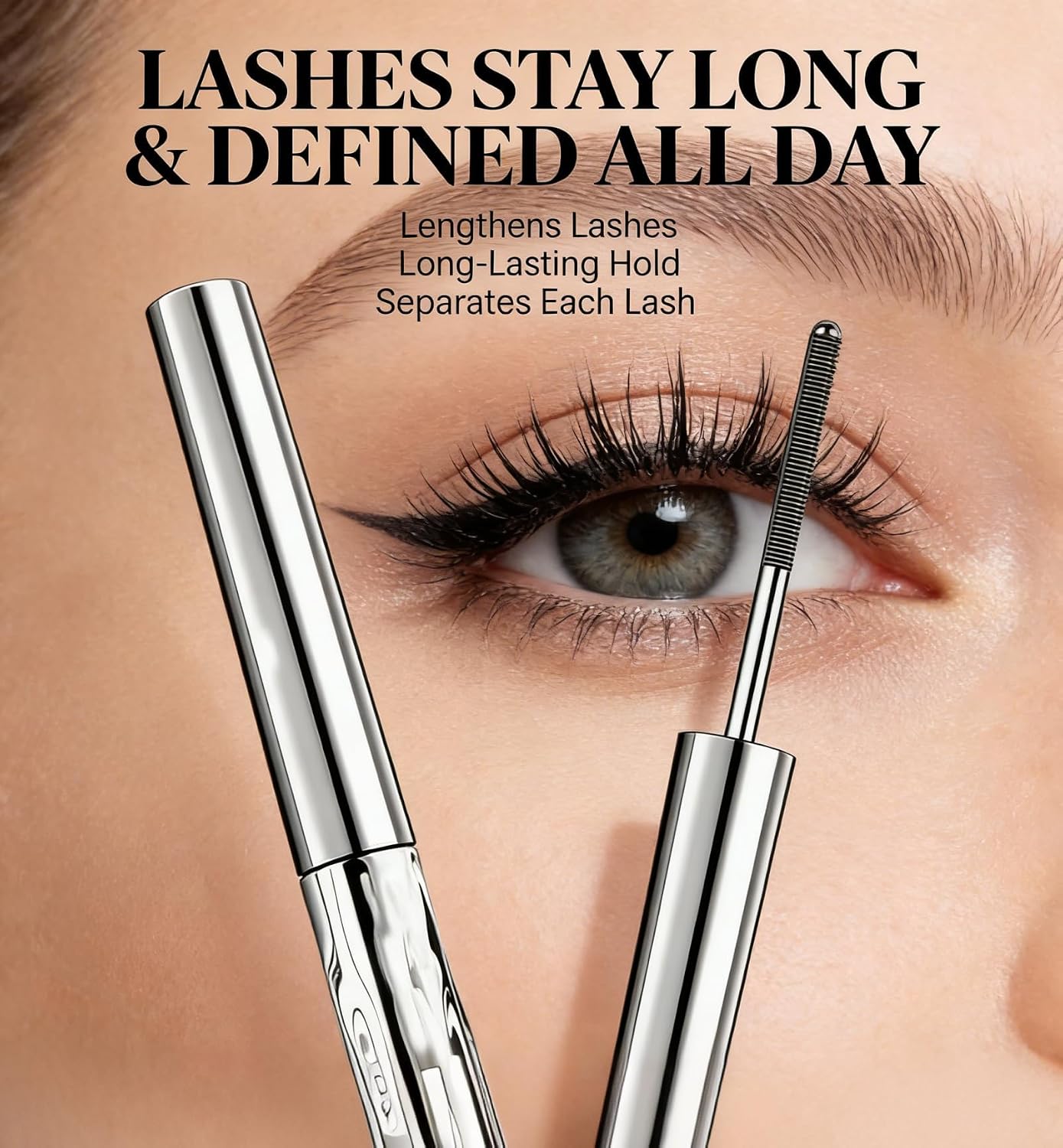 Metallic Wand Glossy Mascara - Waterproof & Smudge-Proof Formula for 3D Curling & Volume | Long-Lasting Black Mascara