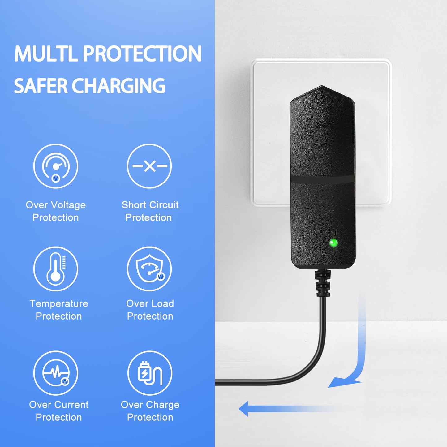 Moroxi 12V Massage Gun Charger, 12.6V 1.0A, Universal 12V, 1.5m/5FT Power Cord, Switch, Power Supply, Battery Charger