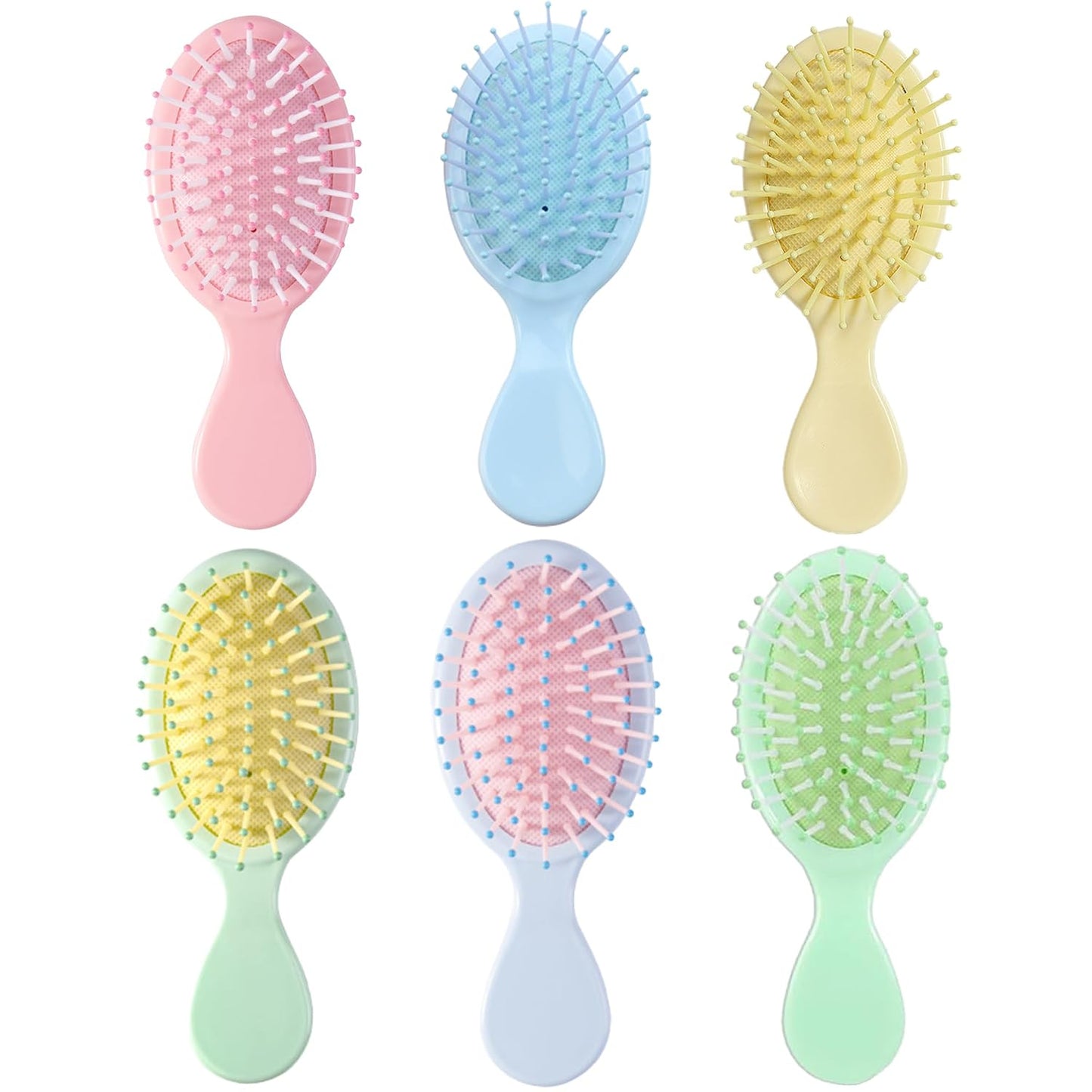 Mini Hair Brush Set - 6 Pcs Travel Detangling Brushes for All Hair Types | Pink & Blue