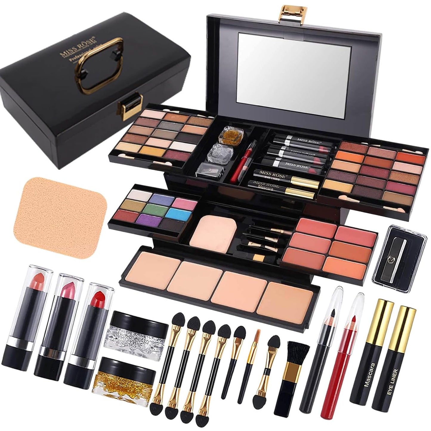 Professional 58 Color Makeup Kit for Women - Eyeshadow, Blusher, Eyebrow Powder & More | Complete Beauty Set