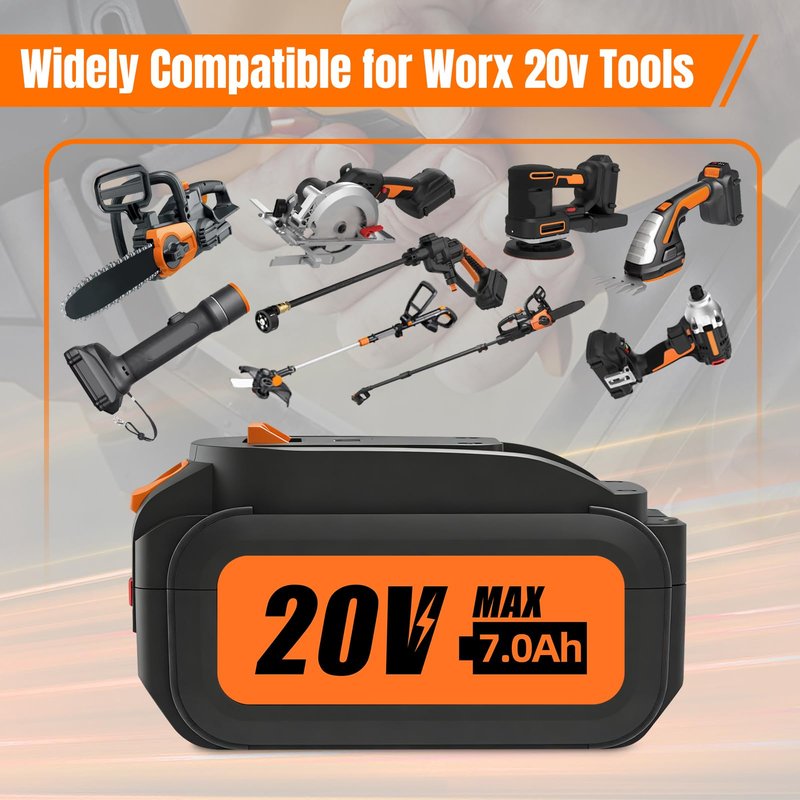 2Packs WA3520 7.0Ah MAX Replacement for Worx 20V Li-ion Battery Compatible with WG151 WG151.5 WG155 WG155.5 WG251 WG251.5 WG255 WG540 WG540.5 WG890 WG891 Cordless Power Tools
