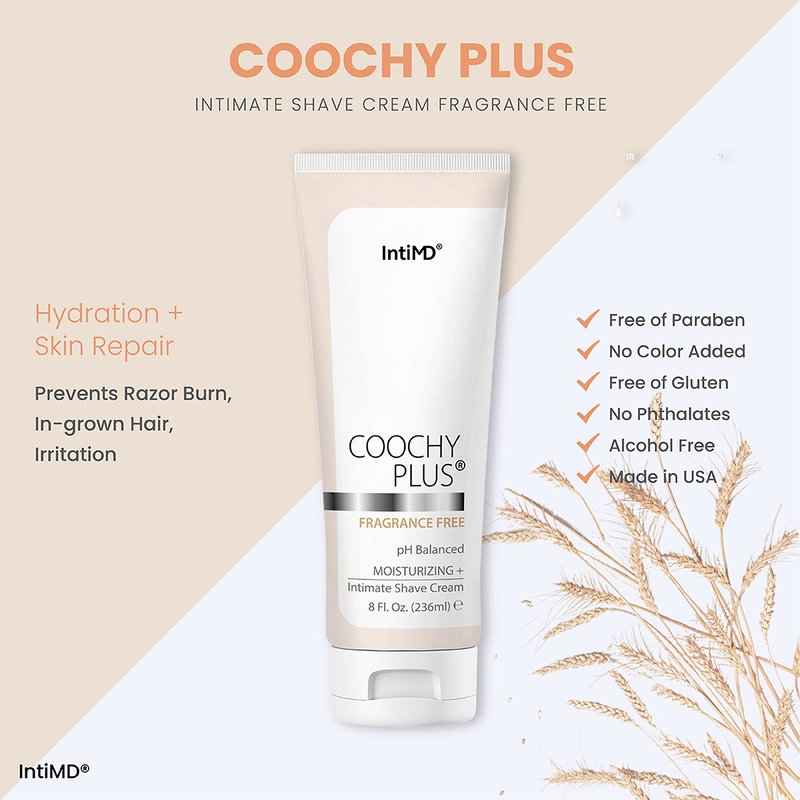 IntiMD Coochy Plus Intimate Shave Cream Fragrance Free + Pre-Shave Elixir Moisturizer Oil Kit - HydroLock & MOISTURIZING PLUS Continuous Hydration Reliefs Razor Burn Bump Ingrown Hair