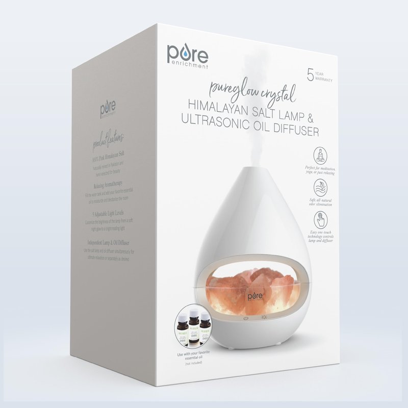 Pure Enrichment PureGlow Crystal - 2-in-1 Himalayan Salt Lamp & Ultrasonic Essential Oil Diffuser, Original Salt Therapy Lamp, 100% Pure Himalayan Salt, Ambient Glow, 160 mL 16-Hour Tank (White)