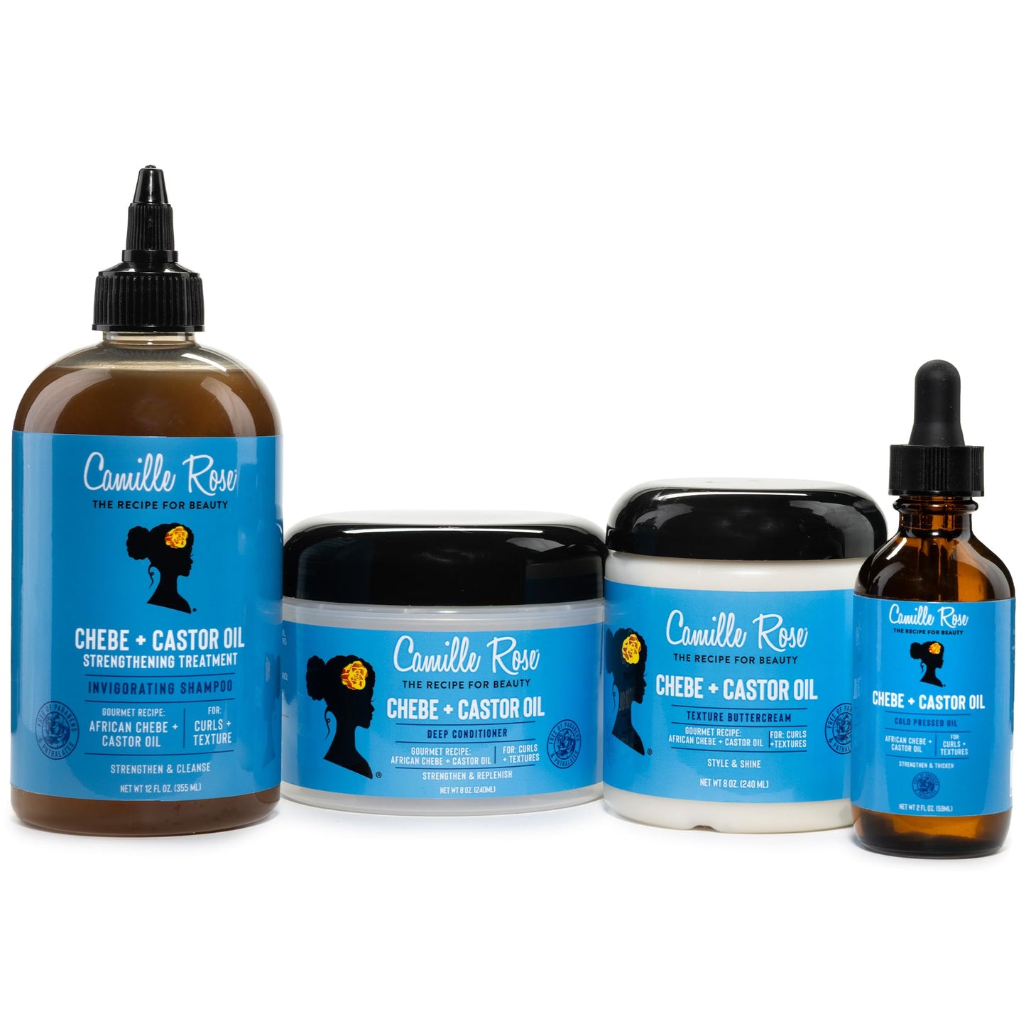 Camille Rose Black Castor Oil + Chebe Hair Strengthening Oil + Deep Conditioner for Dry, Damaged Hair – Strengthen & Replenish Moisture, Revitalize Textured, Curly Hair
