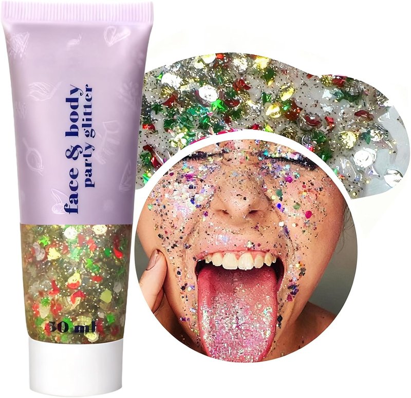 Christmas Body Glitter Gel - Red, Green & White Holographic Face & Hair Glitter for Festive Makeup | Chunky Sequin Shine