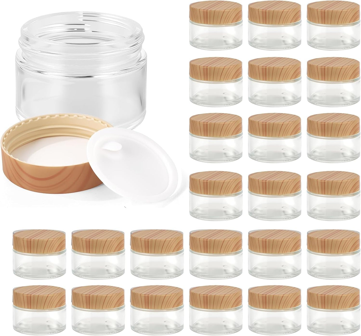 Amber Glass Jars - 25 Pack Round Cosmetic Containers with Lids | Travel Size for Scrubs, Lotions, and Bath Salts