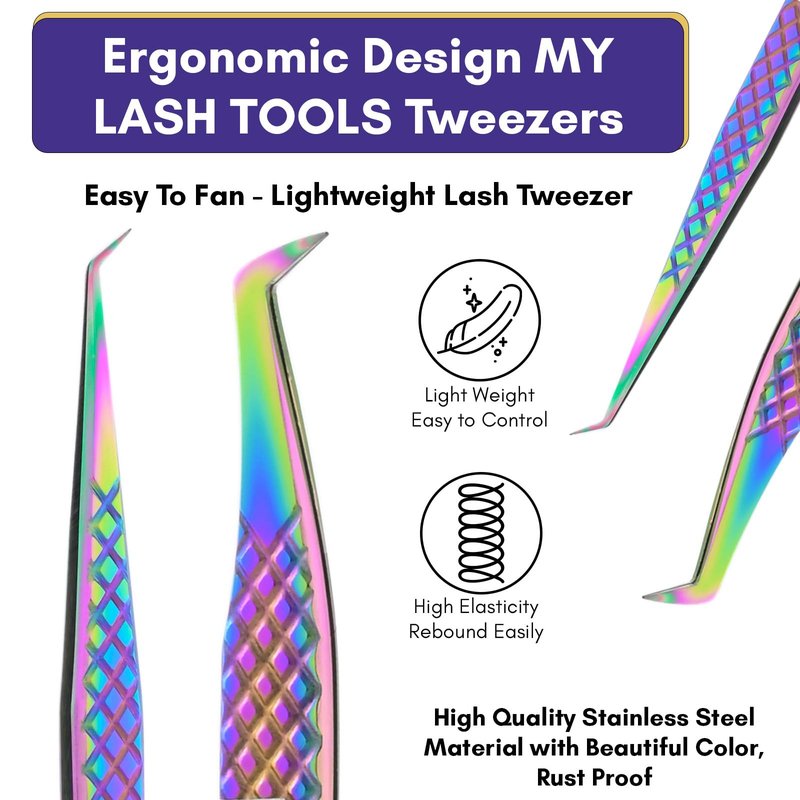 2pcs Fiber Tip Lash Tweezer Set – Boot Volume Tweezer & Isolation Tweezer, Professional Eyelash Extension Tools, Stainless Steel Non-Slip Grip for Classic, Volume & Mega Volume Lashes (Multi)