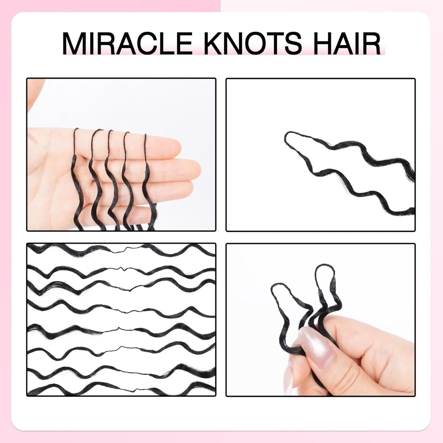 Miracle Knots | Deep Wave Feather Crochet Hair Extensions - 14" Hand-Tied Synthetic, 100 Strands, Glue-Free Natural Black