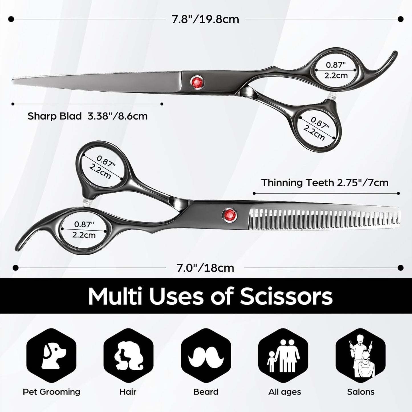 Professional Hair Cutting Scissors - Multifunctional 7.8" Straight & 7.0" Thinning Shears | Perfect Gift for Family & Friends
