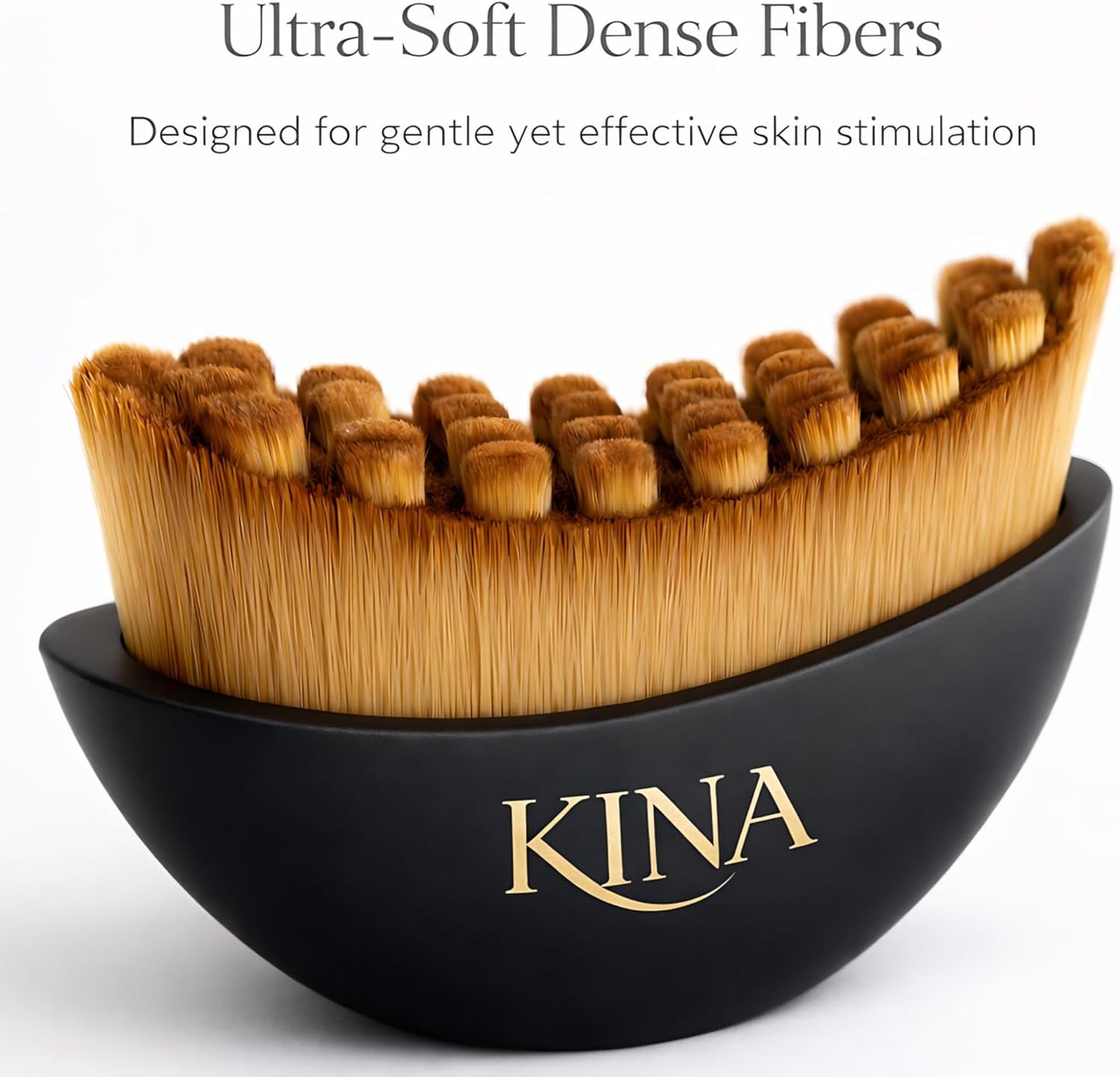Kina Lymphatic Drainage Face Brush - Gua Sha Tool for Puffiness & Contouring | Ultra-Soft Bristles, Wooden Handle | Detox & Sculpt (Black)