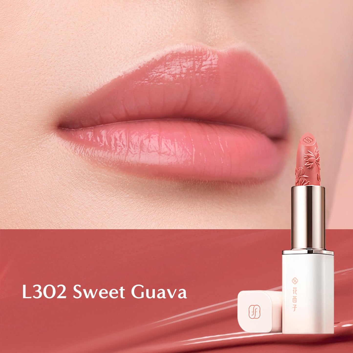 FLORASIS Blooming Rouge Engraved Lipstick for Women Matte Long Lasting Lipsticks (L302 Sweet Guava)