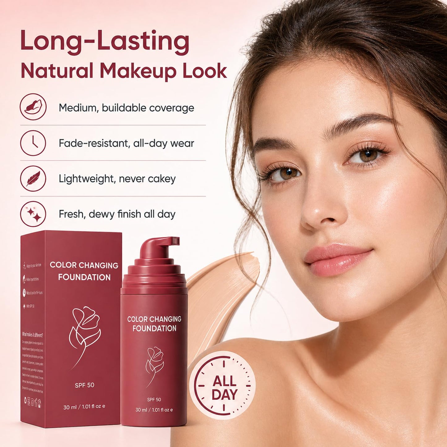 Korean Color Changing Foundation - Moisturizing Formula for Mature Skin | Conceals Fine Lines & Wrinkles