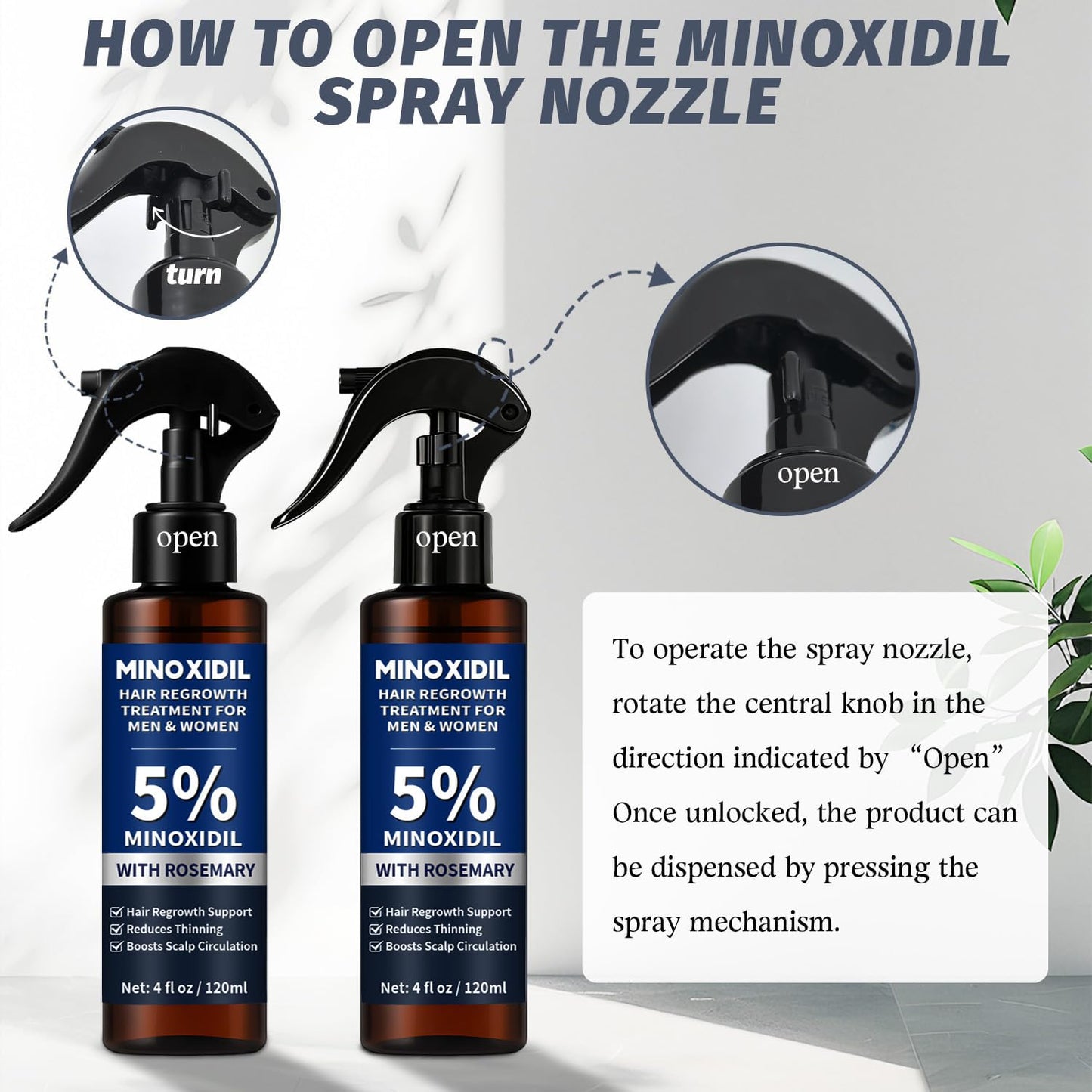 5% Minoxidil Hair Growth Spray 120ml for Men & Women, Thinning Hair Regrowth Treatment with Rosemary Extract, Fast Absorbing Non-Greasy Scalp Solution, Easy Spray for Beard, Daily Hair Loss Care