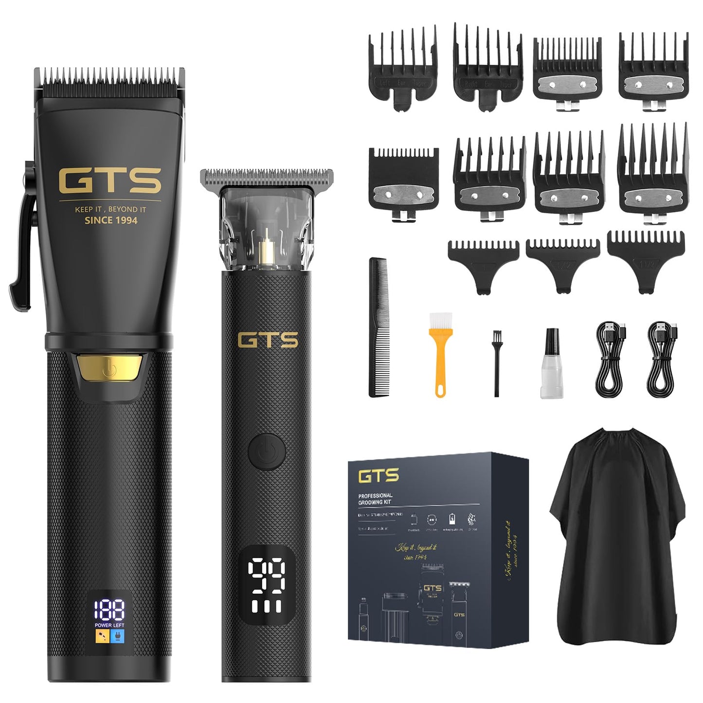 GTSPRO Hair Clippers for Men Professional, Cordless Clippers for Hair Cutting, Mens Hair Clippers and Trimmer Kit for Barber with LED Display 15 Guide Combs